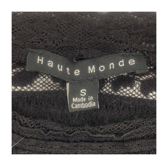 Haute Monde Black Lace Blouse Whimsigoth Sheer Balloon Sleeve Elastic Hem Small - Picture 10 of 10
